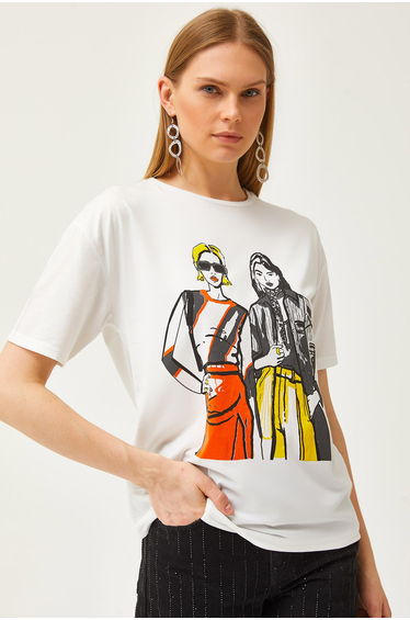 Women's Ecru Colored Female Figure T-Shirt