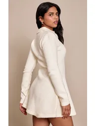 Petite Cream Flippy Long Sleeve Knitted Mini Dress - 2