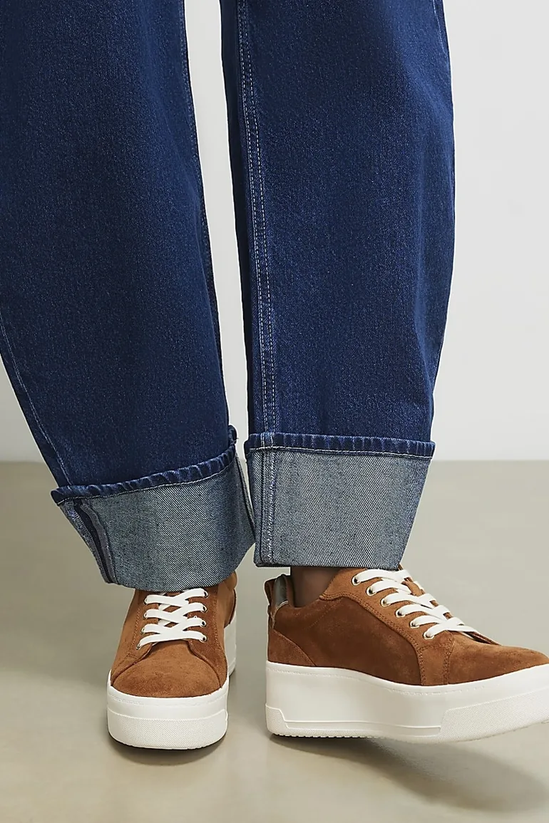 Brown Faux Suede Lace Up Flatform Trainers