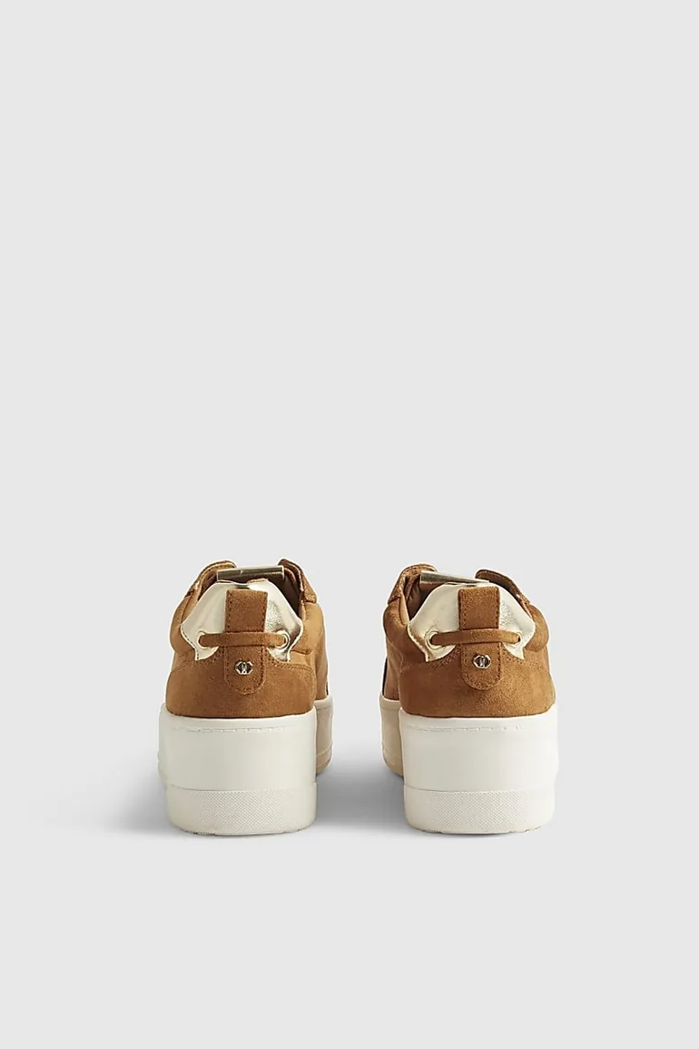 Brown Faux Suede Lace Up Flatform Trainers - 2