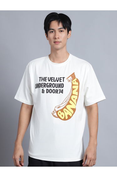 Men Off White Oversized Graphic Print T-Shirt