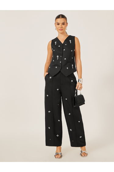 Embroidered Mid Rise Tapered Trouser