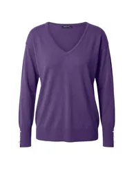 Purple V-Neck Button Detailed Knitwear Sweater - 1