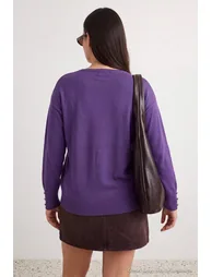 Purple V-Neck Button Detailed Knitwear Sweater - 7
