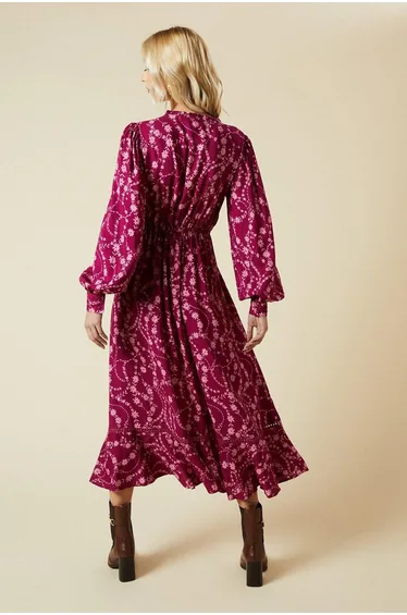 Berry Floral Lace yoke midaxi dress