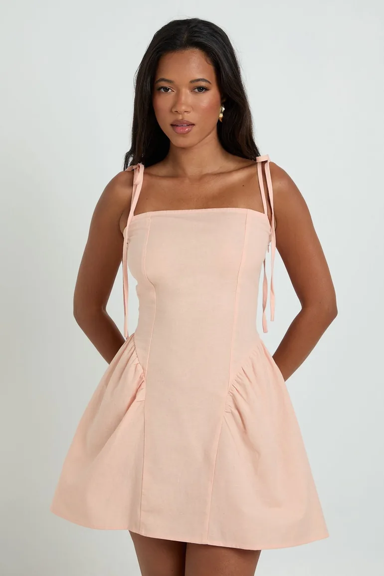 apricot skater dress ASOS LUXE 3D floral halter mini skater dress in apricot