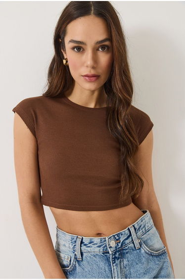 Women's Crew Neck Short Sleeve Basic Camisole Crop Top T-Shirt