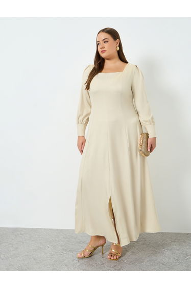 Plus Size Square Neck Twill Maxi Dress