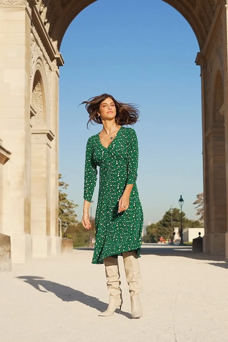 green animal print midi dress 1950s Green Dress with Matching Jacket – Style & Salvage main image 0