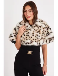 Leopard Print Collared Faux Fur Wrap