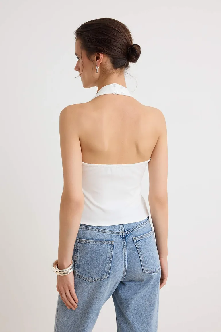 White Belt Detailed Woven Blouse - 3