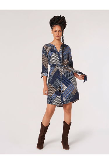 Geo Patchwork Shirt Mini Dress
