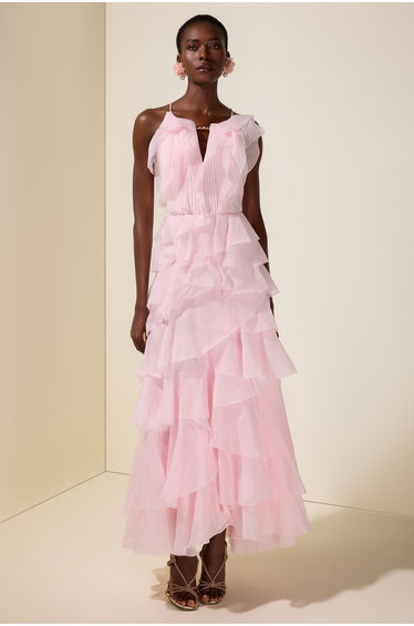 Ruffle Solid Slip Maxi Dress