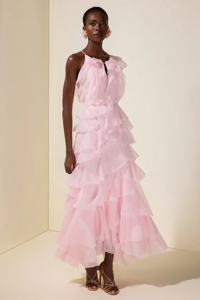 Ruffle Solid Slip Maxi Dress - 4