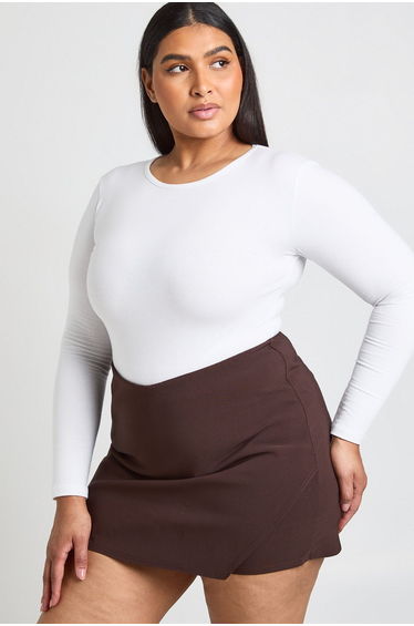 Plus Bengaline Wrap Skort - chocolate