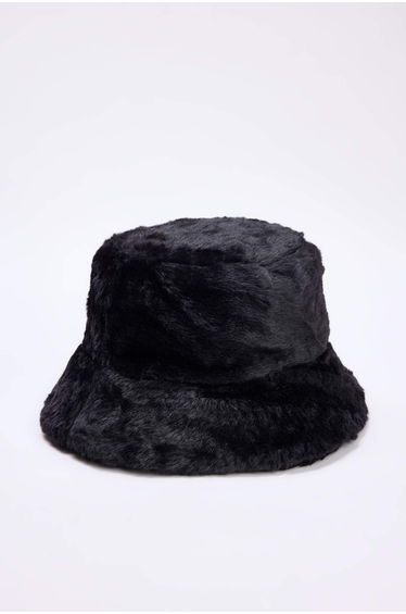 Black Plush Bucket Women's Hat