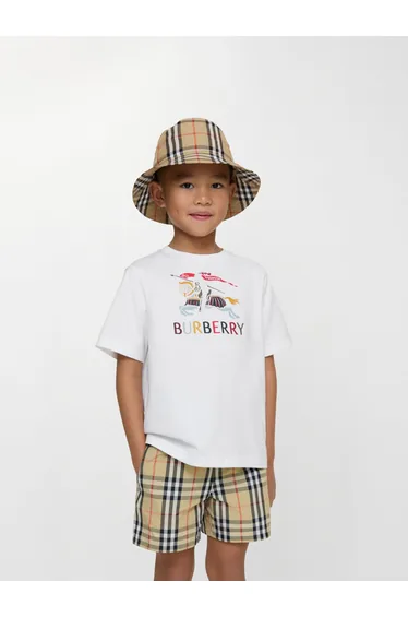 Burberry Boys Atticus Check Swim Shorts in Beige