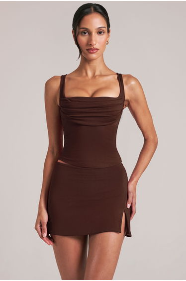 Square-Neck Top in Chocolate Brown