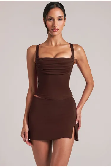 بلوزة بياقة مربعة - بني