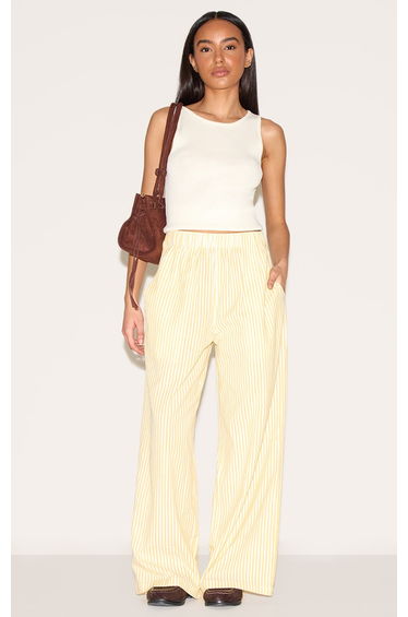 Petite Lemon Stripe Linen Look Elasticated Waist Trousers