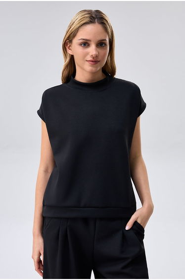Mock Neck Cap Sleeve Top