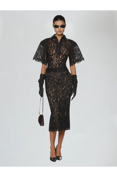 Sovqen Short Sleeve Lace Skirt Set