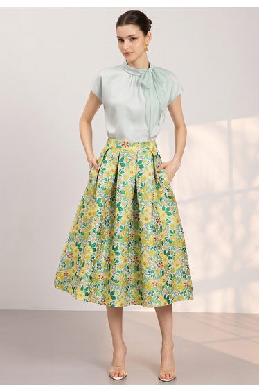 Pearl Organza Bow Cap Sleeves Satin Top in Mint for Office Occasions & Dinner Dates