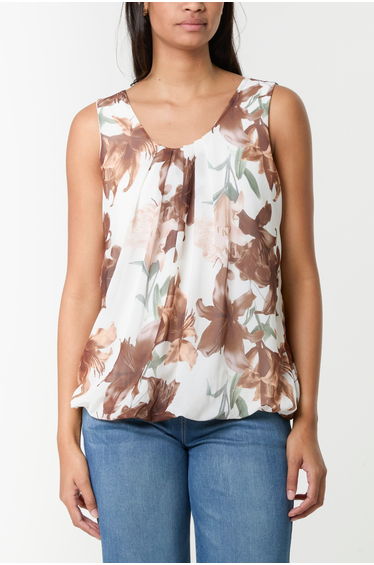 Sleeveless Bubble Hem Printed Top