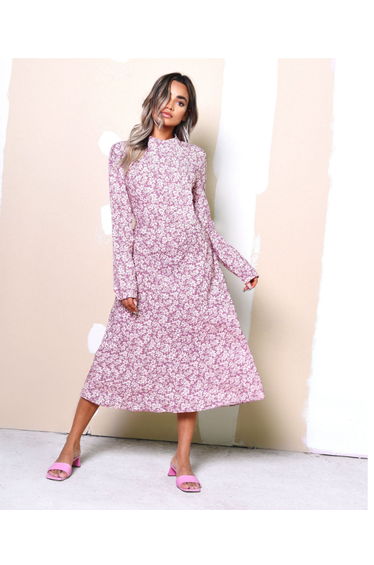Glamorous Care Blush Floral Ditsy Open Back Detail Midi Dress