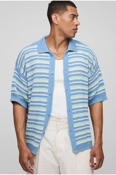 Regular Fit Basket Rib Knitted Shirt