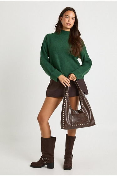 High Neck Knit Jumper - bottle green