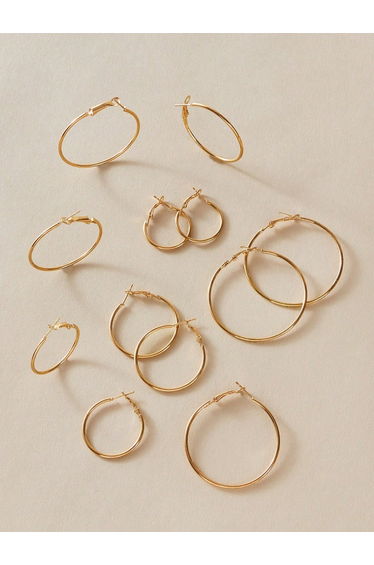 Set of 6 - Golden Hoop Earring