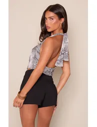 Snake Print Slinky Cowl Tie Neck Top - 2