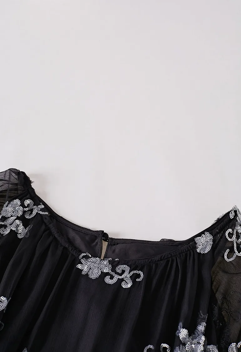 فستان شيك ويش أسود ماكسي على شكل حرف A بطبعة أزهار - 5