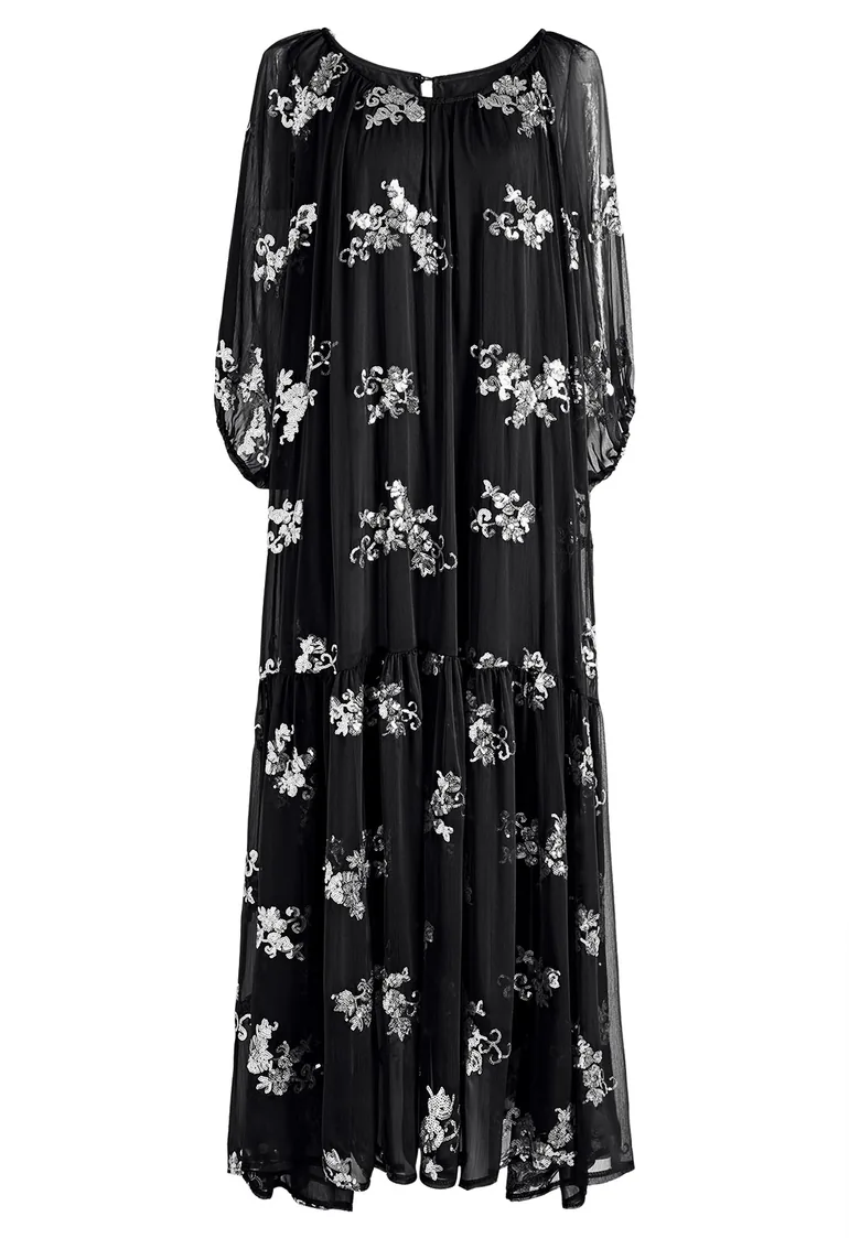 فستان شيك ويش أسود ماكسي على شكل حرف A بطبعة أزهار - 4