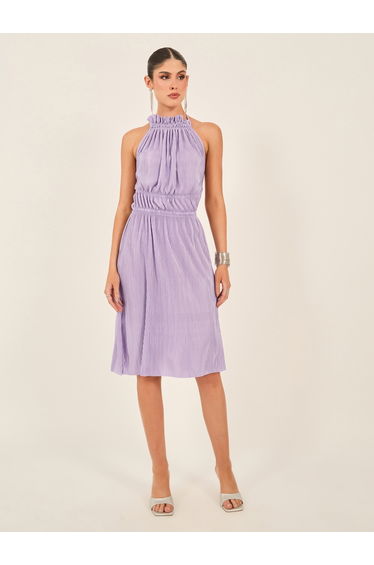 Textured Plisse Sleeveless A-Line Knee Length Dress