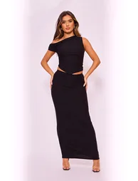 Black Soft Touch Sleeveless Asymmetric Hem Top - 2