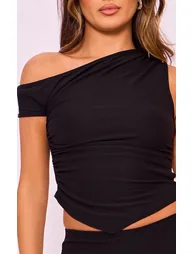 Black Soft Touch Sleeveless Asymmetric Hem Top - 3