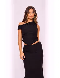 Black Soft Touch Sleeveless Asymmetric Hem Top