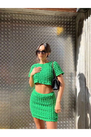 Textured Green Mini Skirt