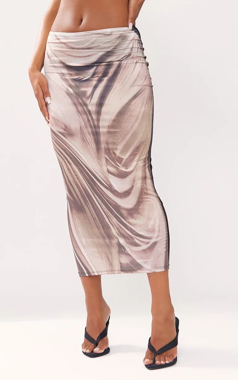 Black Slinky Body Print Midaxi Skirt - 1