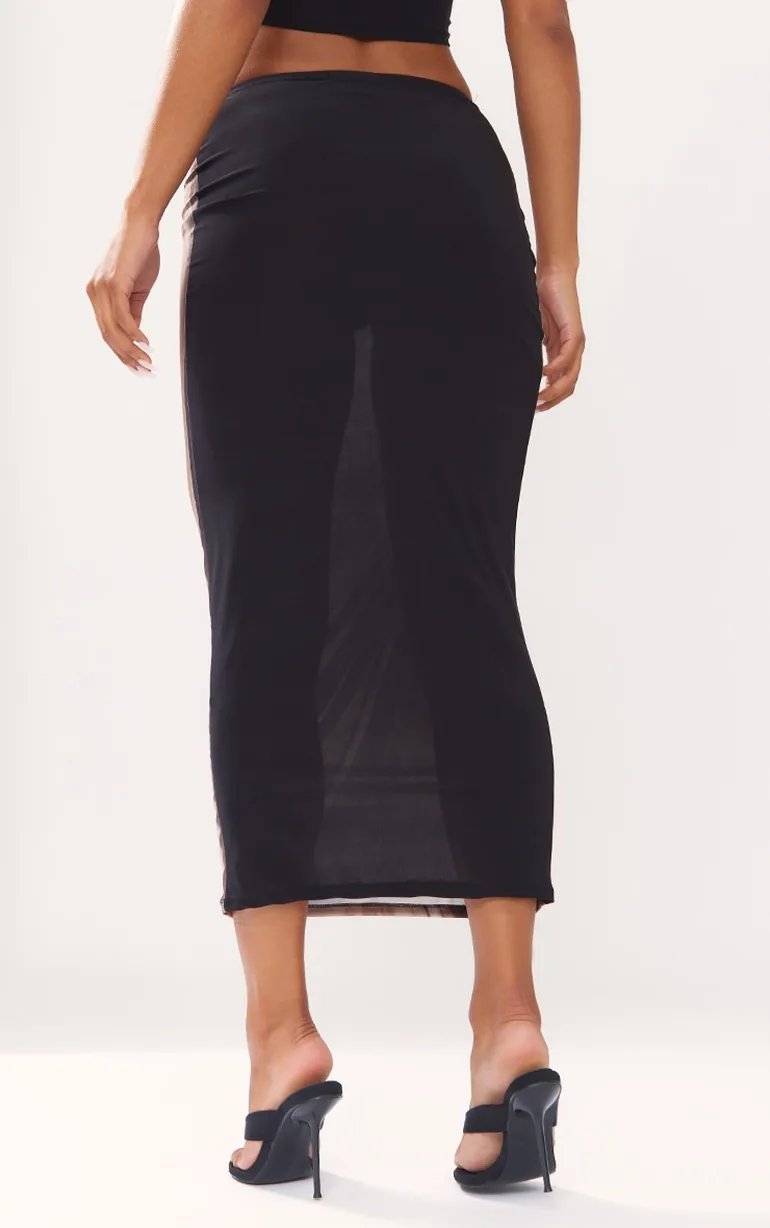 Black Slinky Body Print Midaxi Skirt - 2