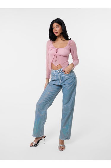 Long Sleeve Mesh Butterfly Top