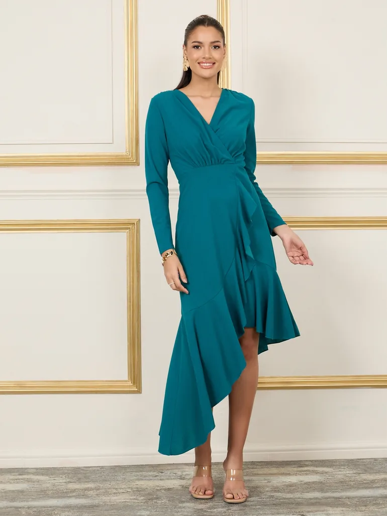 ruffled asymmetric midi dress Rhizome Morena Ruffled Asymmetric Midi Dress