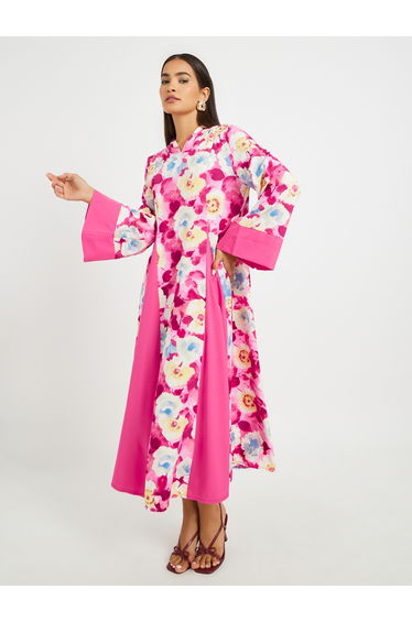 Floral Print Pleated A-Line Maxi Dress