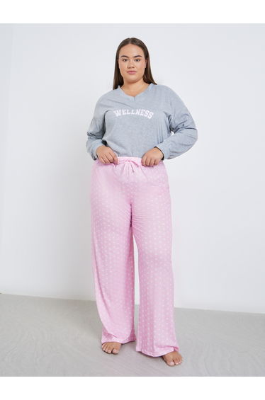 Plus Wellness Slogan Drop Shoulder T-Shirt and Pyjama Set