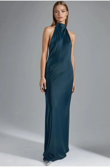 Halter Neck Satin Maxi Dress