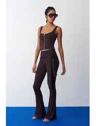 Dilvin High-Waist Flare Jersey Pants With Tie Detail - 3
