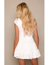 Cream Ruffle Detail Keyhole Cap Sleeve Shift Dress - 2