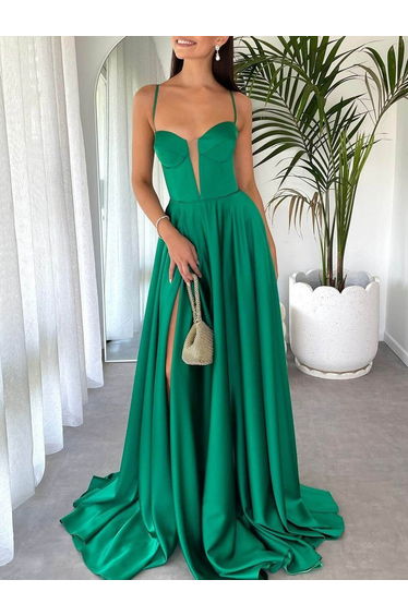Exquisite And Simple Strapless Tube Top Slit Floor-Length Banquet Maxi Dress